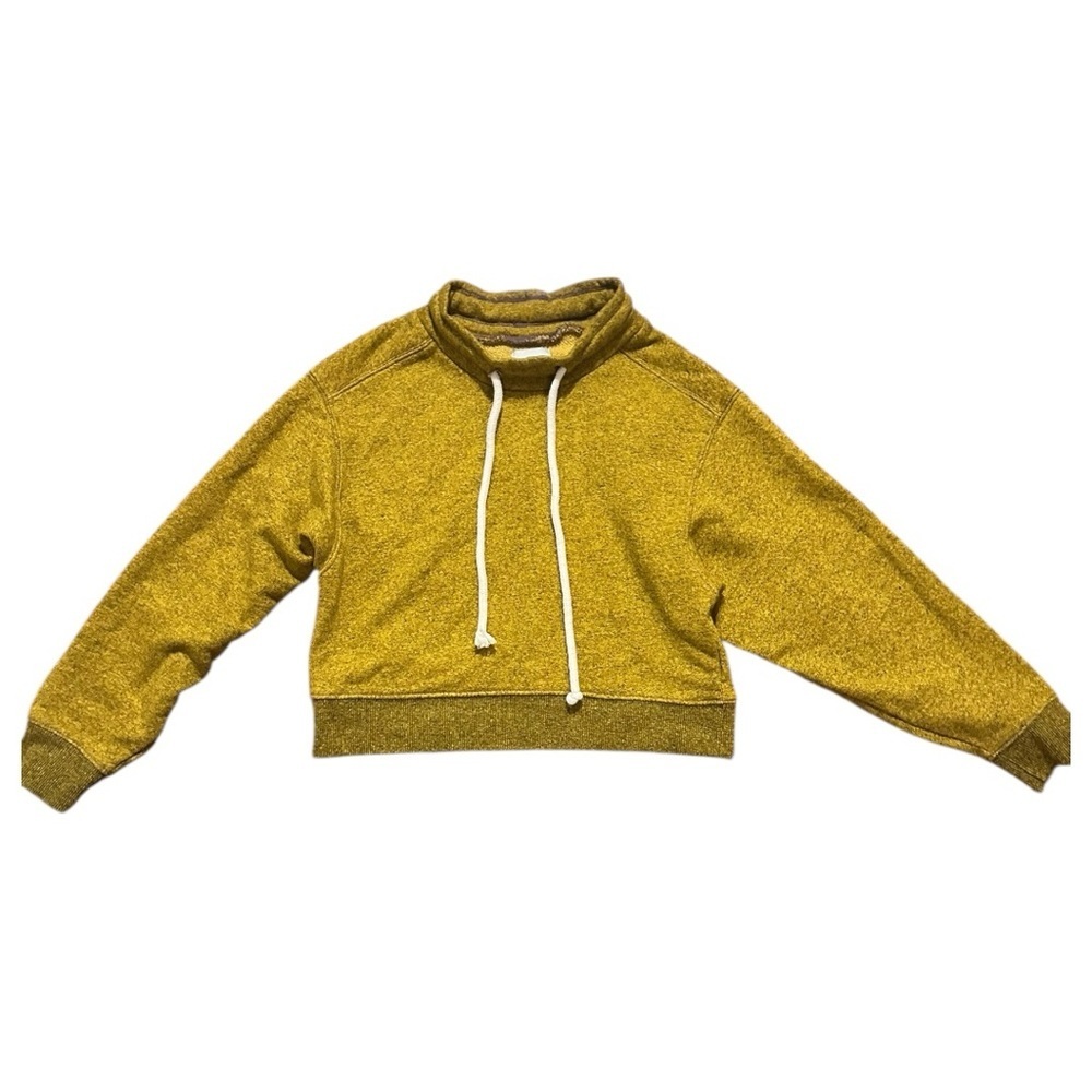 BDG Mustard Yellow Textured Crop Sweatshirt with Funnel Neck, sz S